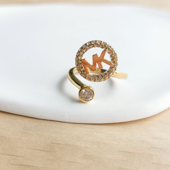 Michael Kors Open Ring | Monogram Logo Crystal | Gold | Size 7 - Picture 2 of 3
